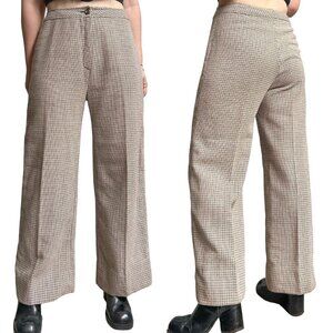 70s Vintage Highwaisted Wideleg Wool Blend Trousers Pants Plaid Boho Preppy.